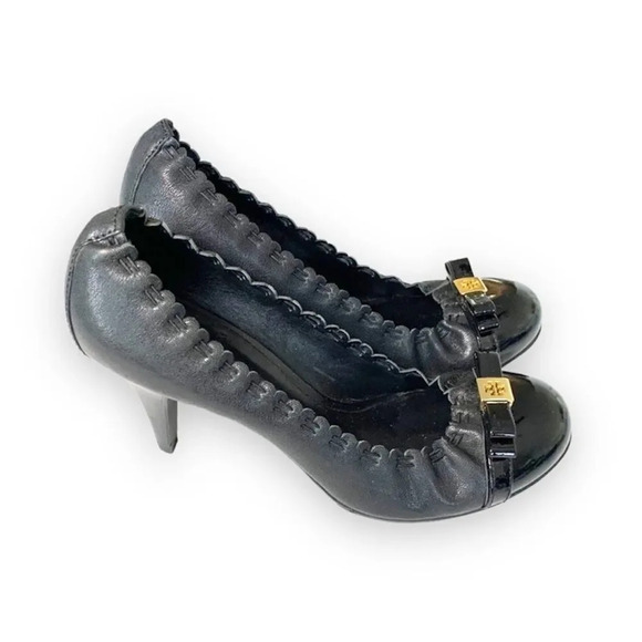 Tory Burch Shoes - Tory Burch Romy Pump Black Leather Heels Women’s‎ Size 7 Patent Ruffle Luxe Look